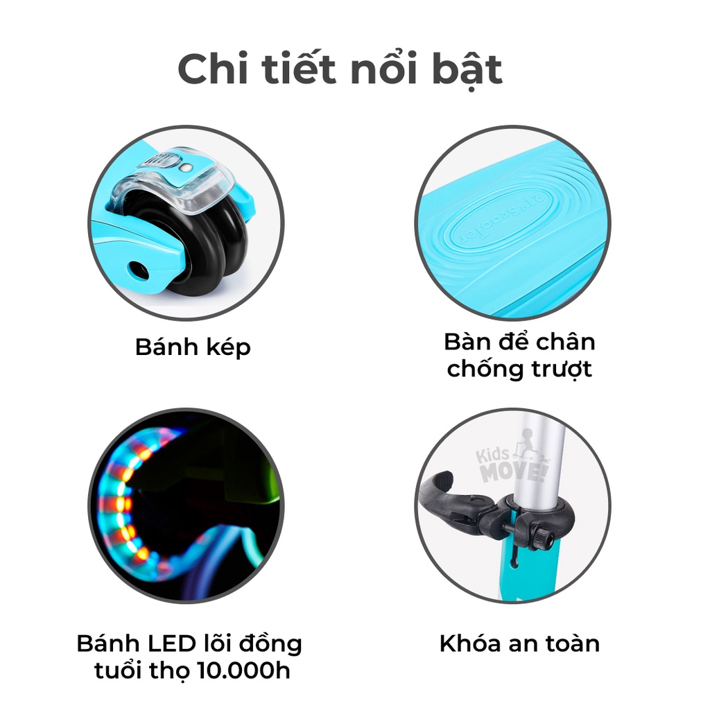 Xe scooter cho bé có đèn LED thương hiệu 21st CANDY sử dụng cho bé 3 đến 12 tuổi chính hãng cao cấp nhiều màu sắc