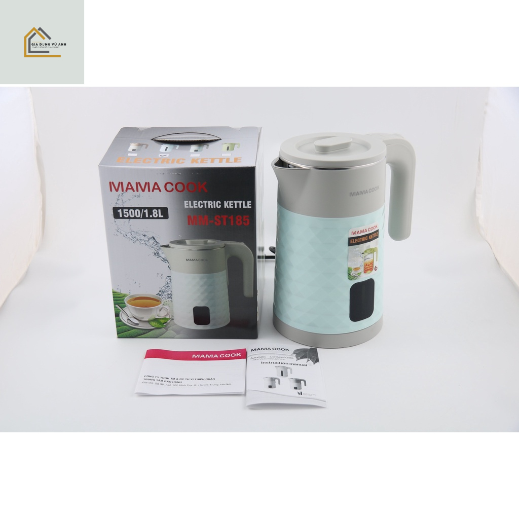 Ấm siêu tốc , Bình đun siêu tốc inox 2 lớp MAMA COOK ST185 1.8L hàng chính hãng đế đúc bảo hành 6 tháng