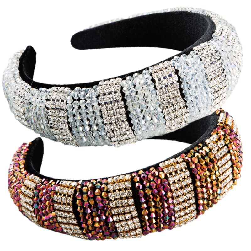 Băng Đô Nhung Bản Rộng Đính Đá Pha Lê Nhiều Màu Sắc