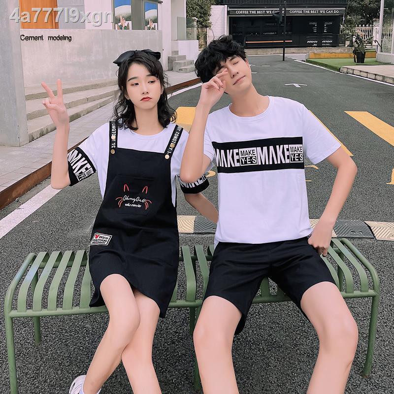 chân váy dài○♕❀Couple suit 2021 thời trang mới và phổ biến Bộ váy lửng, áo phông ngắn tay kết hợp màu mùa hè,