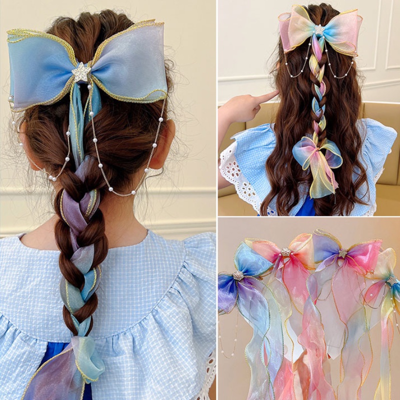 Kẹp Tóc Nơ Ruy Băng Dài Dễ Thương Cho Bé Gái