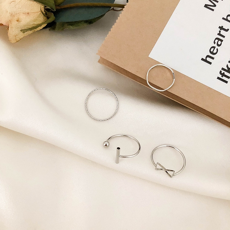 Bộ bốn nhẫn hở đeo khớp ngón tay hình học / tam giác phong cách Hồng Kông đơn giản độc đáo thời trang Hàn Quốc