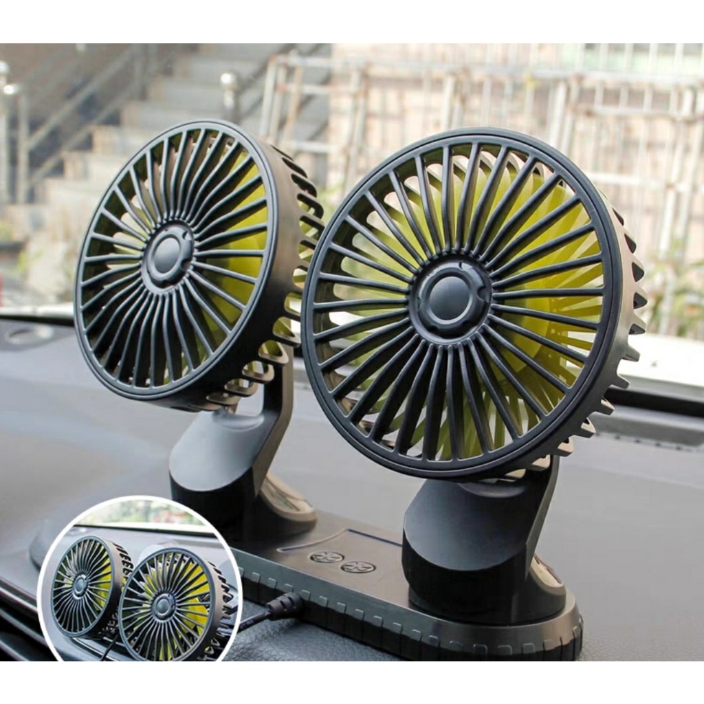 Quạt máy đôi mini 12v, 24v xoay 360 tiện ích trên ô tô, xe hơi cao cấp