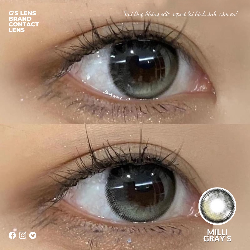 Lens Mắt Kính Áp Tròng Xám Rêu HOT TREND 2022 MILLI GRAY Có Từ 0 Đến 10 Độ Cận