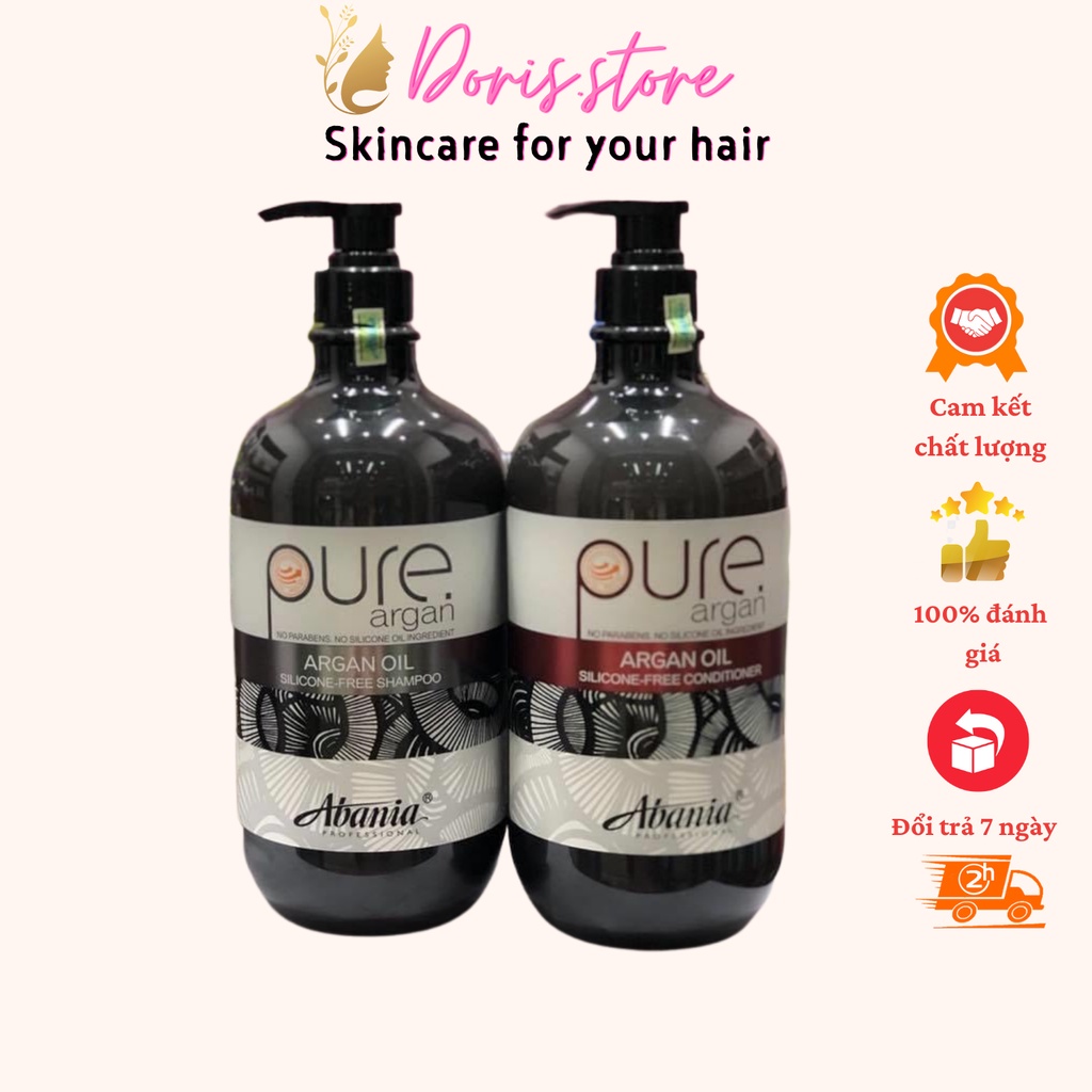 PURE ARGAN- CẶP DẦU GỘI DẦU XẢ DƯỠNG ẨM PHỤC HỒI SIÊU MỀM MƯỢT PURE ARGAN ABANIA 1200ML