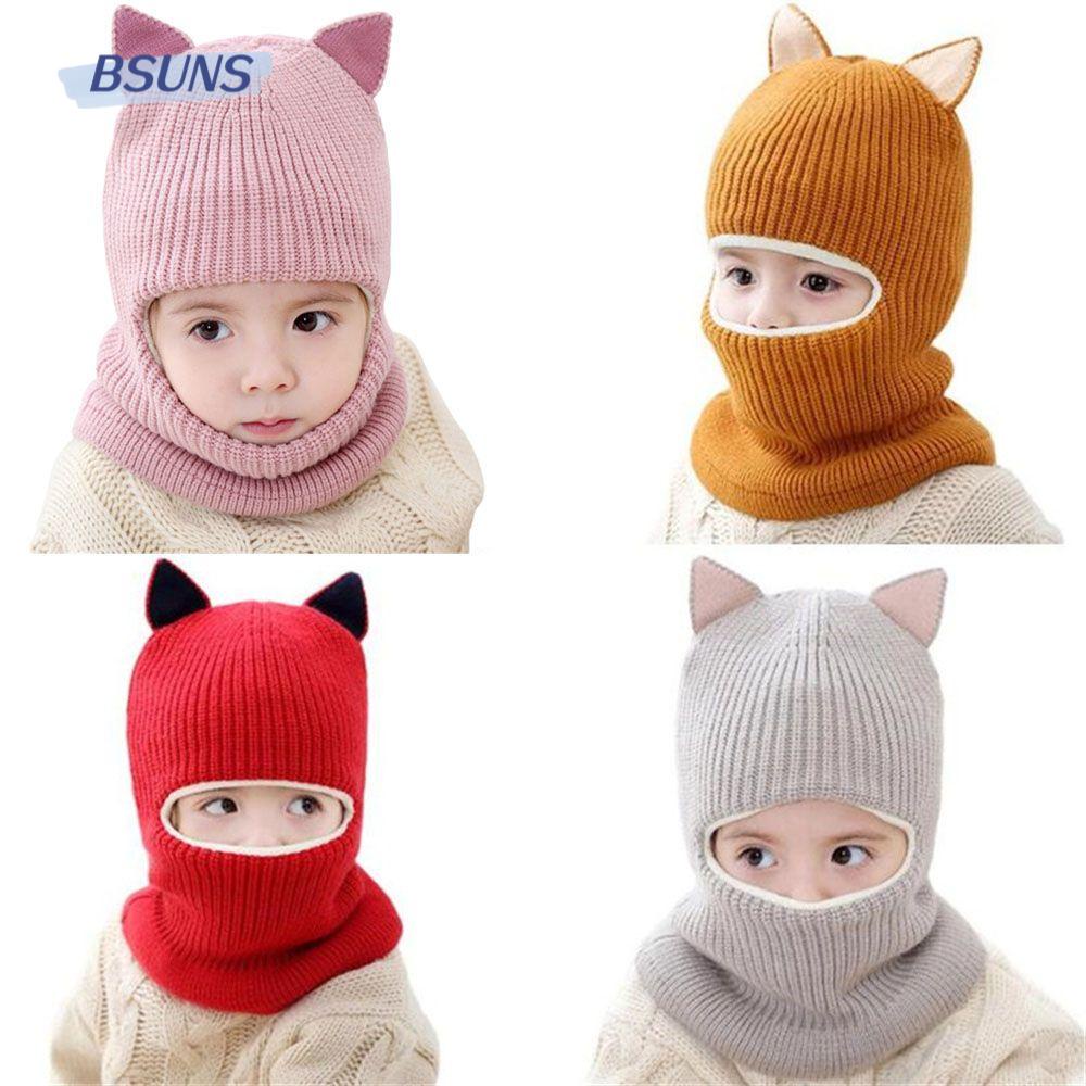 Mũ Lông Cừu Trùm Tai Kiêm Khăn Choàng Cổ Giữ Ấm Mùa Đông Hình Tai Mèo Cho Bé