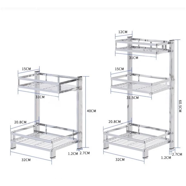 Kệ gia vị inox 304 2 tầng 3 tầng đa năng nhà bếp cao cấp Foodcom KGV02