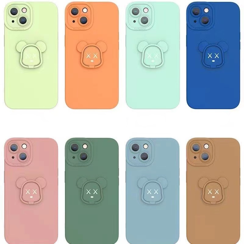Ốp điện thoại silicon khung thẳng vòng đỡ mẫu gấu Kaws thích hợp cho IPhone 13 13Pro 13Promax 12 12Promax 11 11Promax X