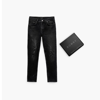 Quần jean nam ROWAY vải denim co giãn nhẹ, form slim | Jean ghi rách