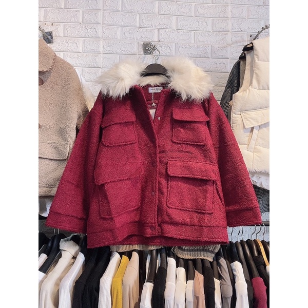 Áo dạ đỏ cổ lông (ảnh thật+video) | BigBuy360 - bigbuy360.vn