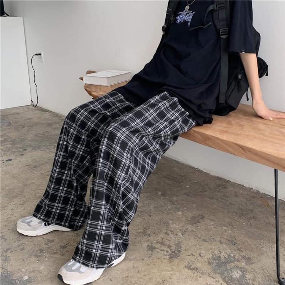 Quần CARO PANT unisex ống suông rộng cạp chun hack chân tôn dáng chất vải thô kẻ hàng có size 3 màu cực ngầu C32