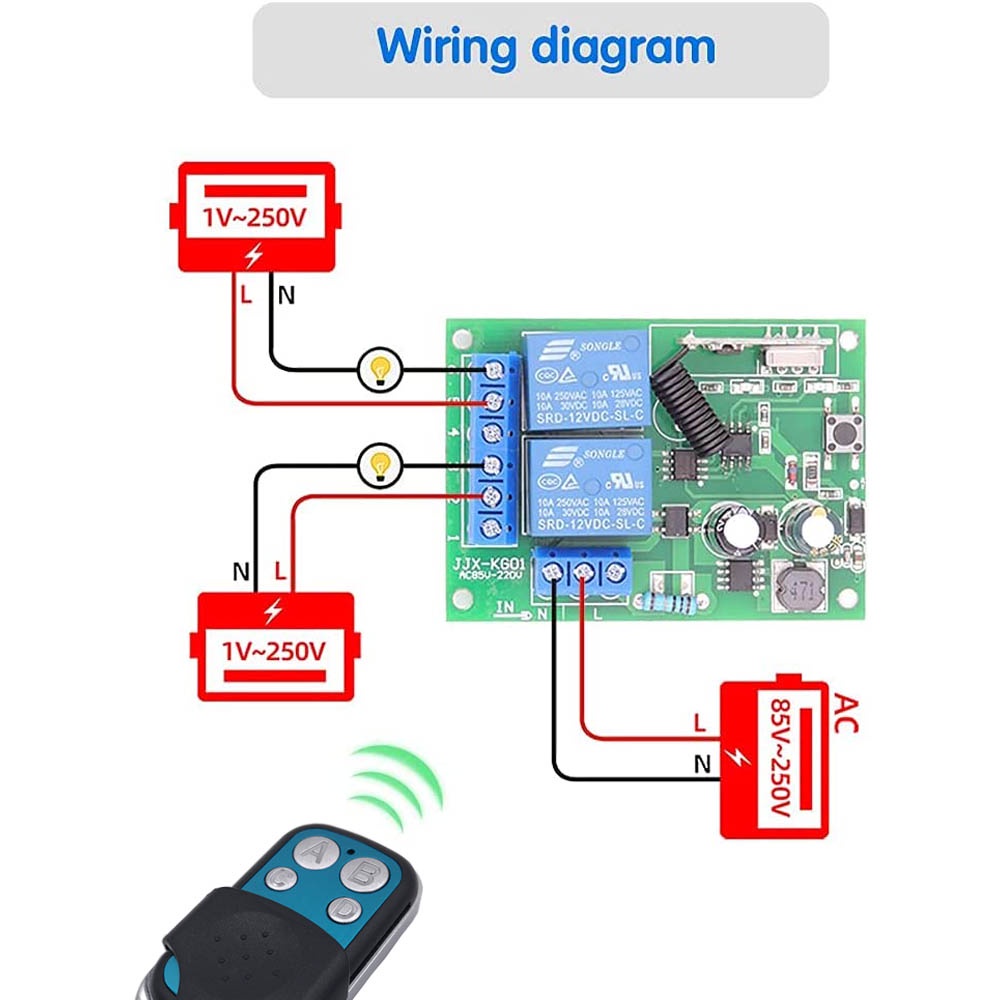Bộ Điều Khiển Từ Xa Không Dây 433MHz AC220V 2CH Rf EV1527