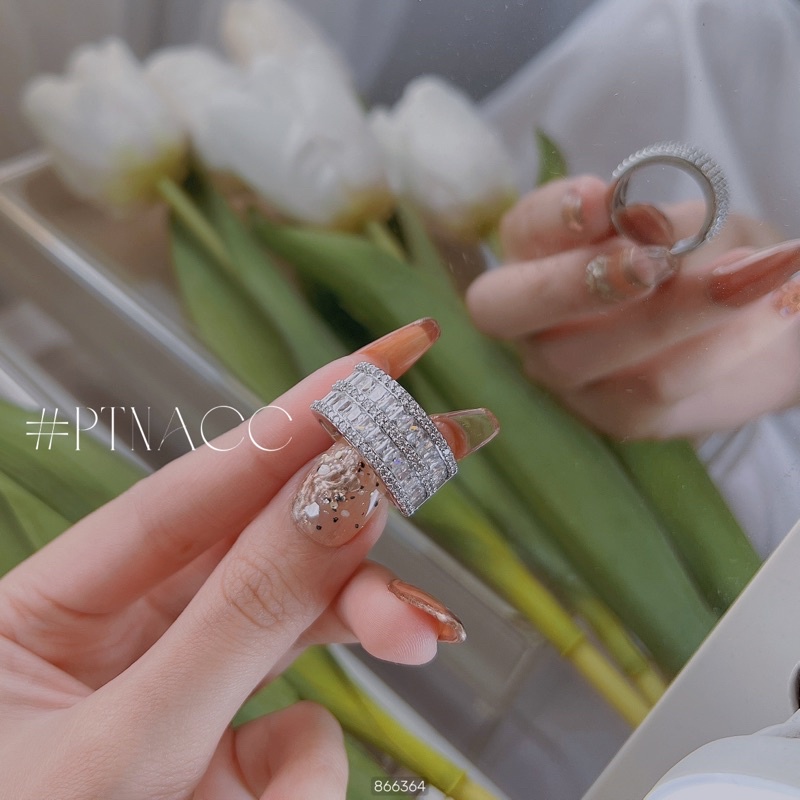 Nhẫn xi bạch kim đính đá paguet bản dày 2 hàng đá .PTNACC.
