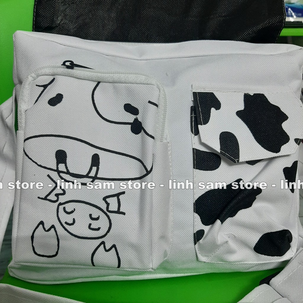 Túi xách đeo chéo nữ kiểu dáng mini bag Hàn Quốc thời trang canvas khóa kéo hai bò sữa ngăn ngang | BigBuy360 - bigbuy360.vn