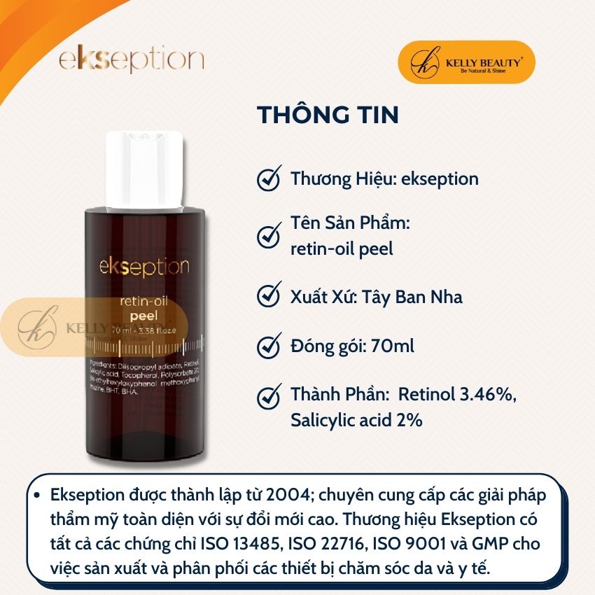 Retin Oil Peel EKSEPTION 70ml - Trẻ Hóa Da; Kiềm Dầu, Ngừa Mụn; Se LCL - Retinol 3.46%, BHA 2% | Kelly Beauty