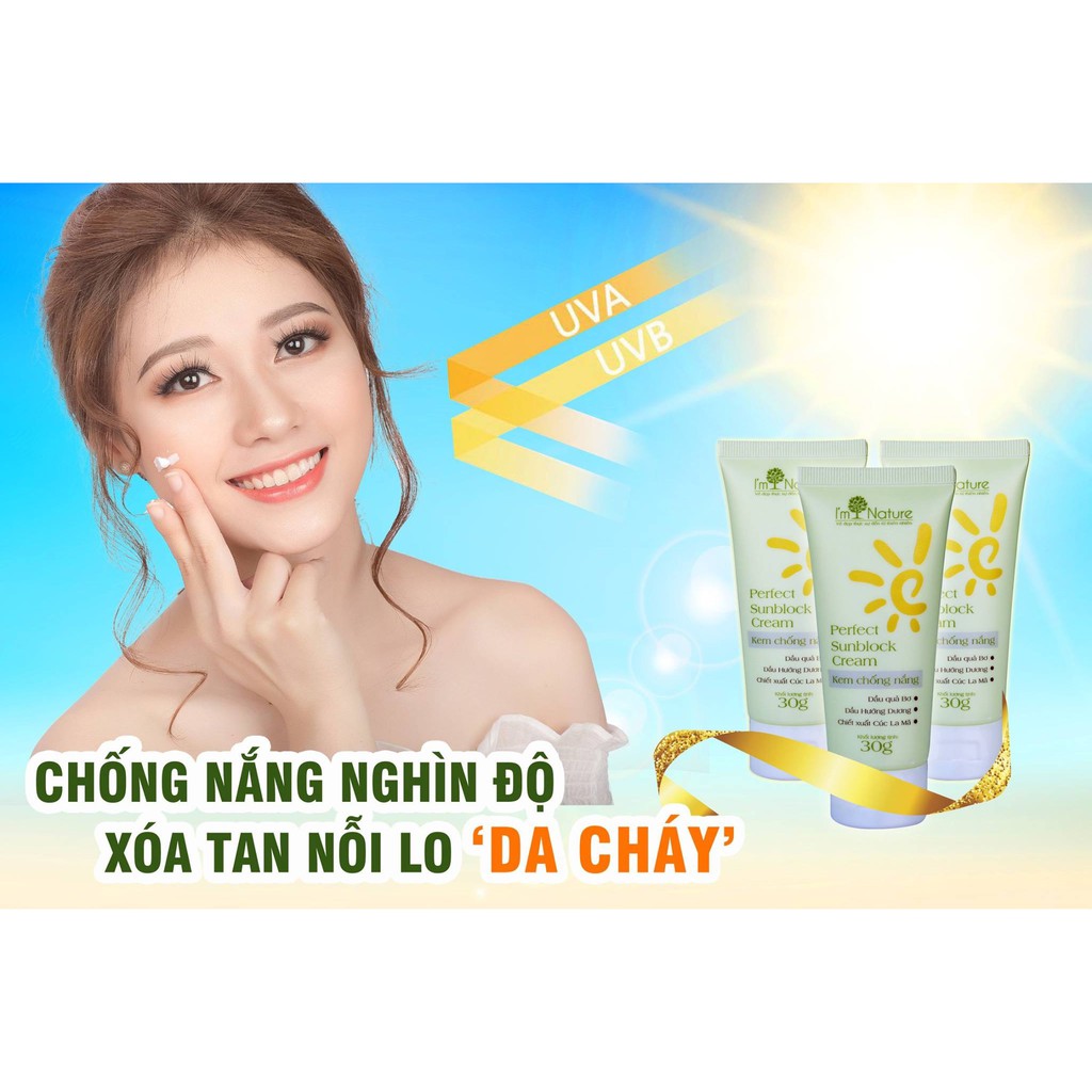 (+Quà) Kem Chống Nắng I'm Nature SPF50/PA+++ Perfect Sunblock Cream 30gr