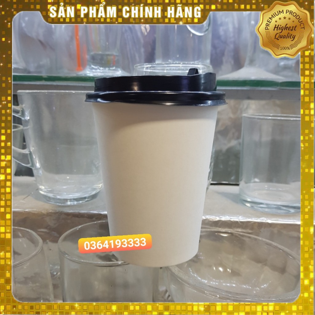 Set50 Cốc Giấy Có Nắp 12oz 400ml - Cốc Giấy Đựng Cafe Mang Về