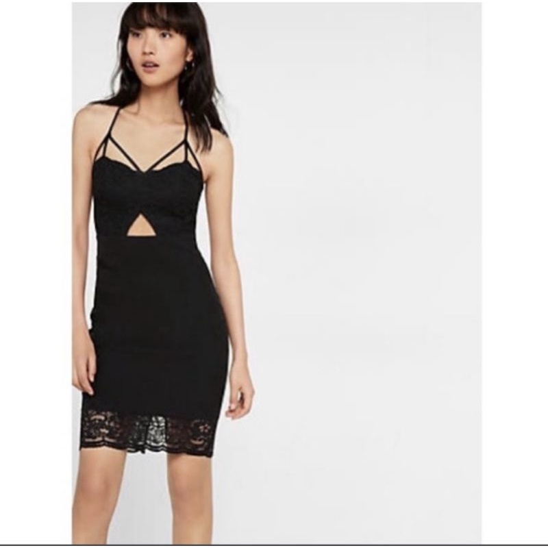 Đầm tiệc body Express phối ren VNXK Express back strappy laceup dress đầm body cutout dây đan sexy x