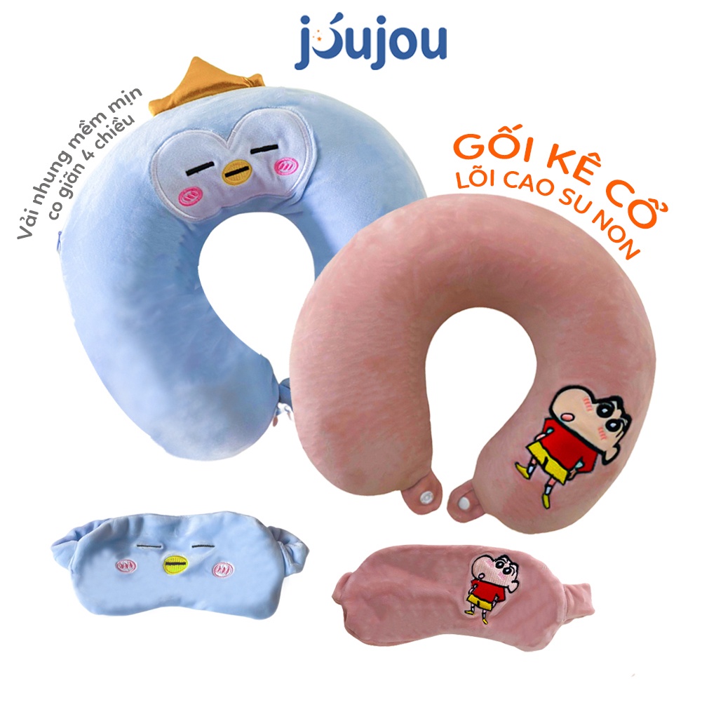 (Summer Sale 50%) Gối kê cổ kèm miếng che mắt cao cấp JuJou vải cotton nhung lông mịn mềm co dãn, bông 3D tinh khiết
