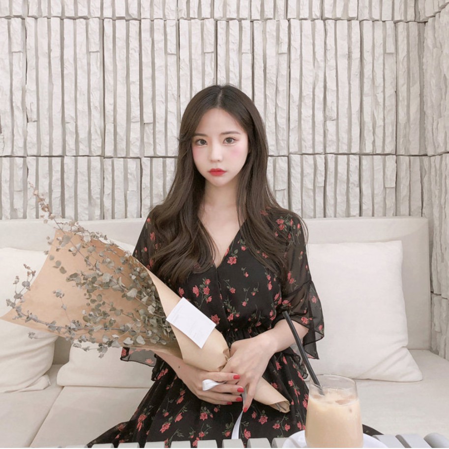 Đầm dáng xòe nữ hoa nhí tay dài Emilyshop