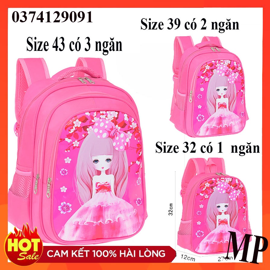 [Nhiều mẫu - Nhiều size cho bé] Balo đi học cho bé in hình cô gái dễ thương, chống thấm nước, balo đi học cho bé gái