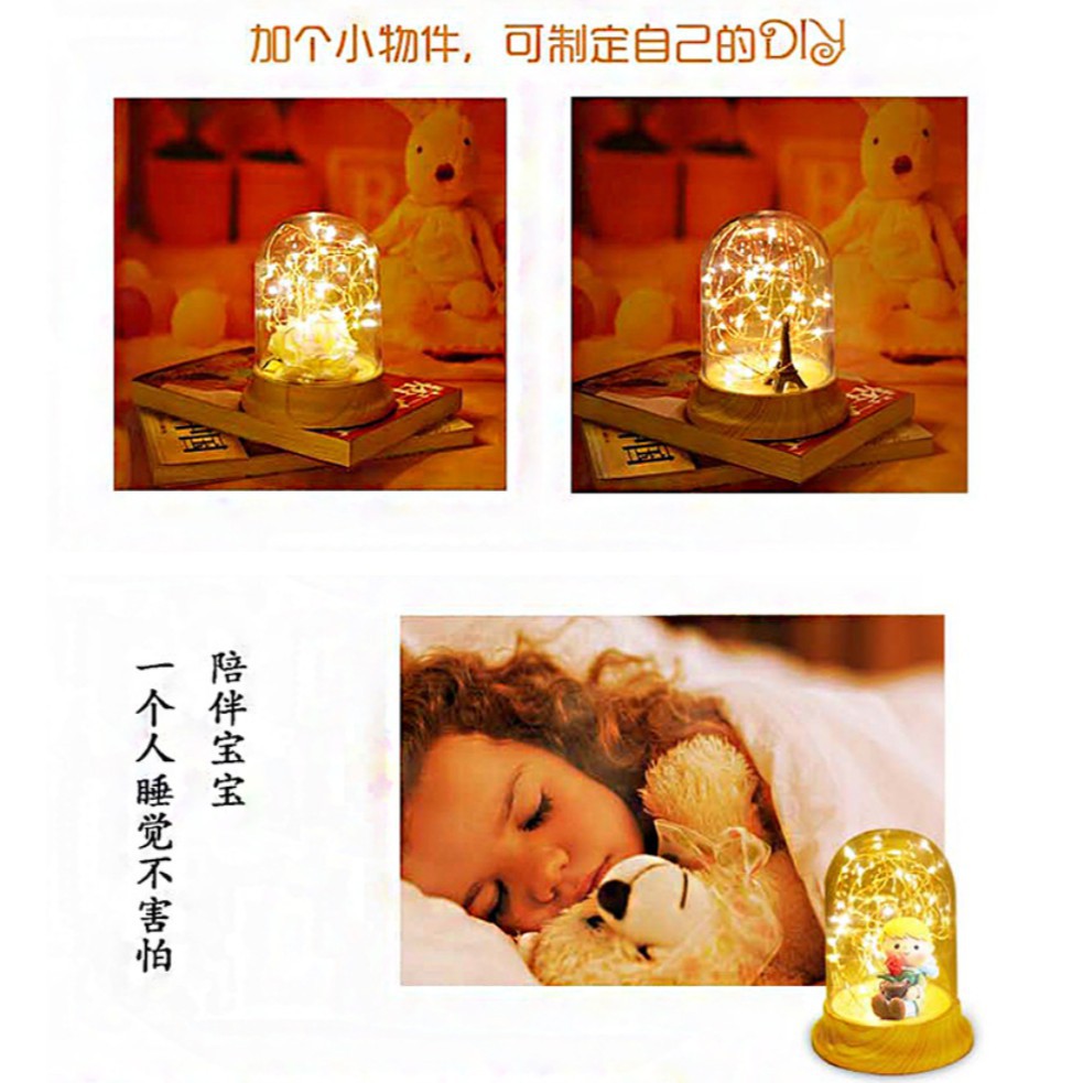 Đèn Ngủ USB Trong Suốt Bằng Gỗ Tạo Hình Bông Hoa Màu Bạc Trang Trí Lãng Mạn Quà Tặng Lãng Mạn