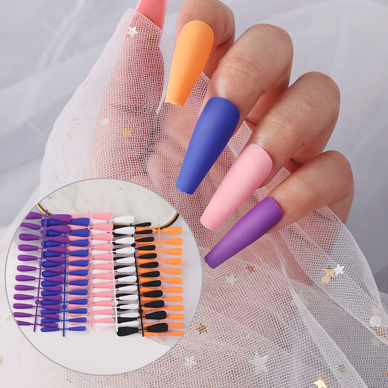 [Hàng mới về] Set 24 móng tay giả 12 kích thước màu trơn che phủ toàn bộ móng
