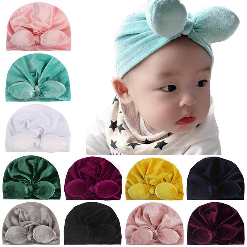 Mũ turban đàn hồi mềm mại dễ thương thắt tai thỏ dành cho bé gái sơ sinh