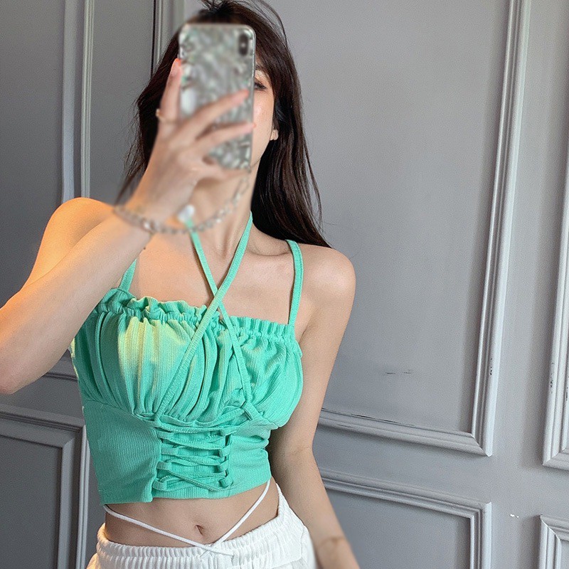 Áo Croptop Dệt Kim Màu Sắc Trơn Thiết Kế Quyến Rũ