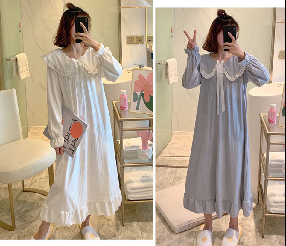 Đầm ngủ tay dài dáng rộng thiết kế thắt nơ thời trang dễ thương cho nữ