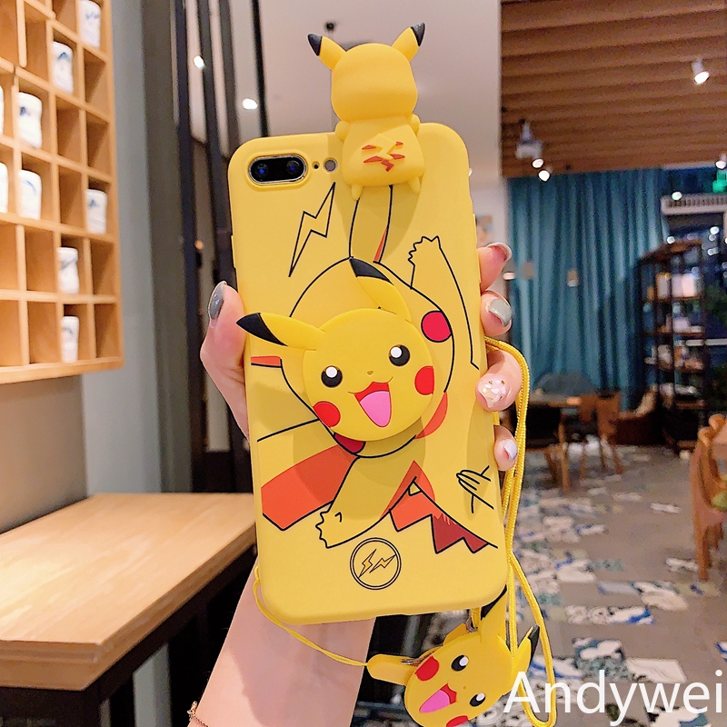 Ốp Lưng Họa Tiết Hình Pikachu Với Dây Đeo Thời Trang Cho Xiaomi Redmi Note 5 6 7 8pro Mi9T Mia1 Mia2