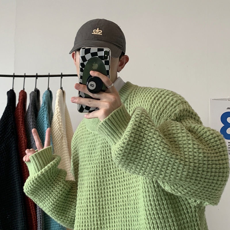 Áo sweater dệt kim màu sắc đơn giản cho nam
