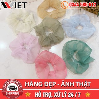 Cột tóc srcunchies vải voan kính - dây buộc tóc vải trơn hàn quốc dành cho nữ