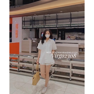 [Ảnh thật/Sẵn]Áo sơmi basic xẻ vạt cúc bên hông