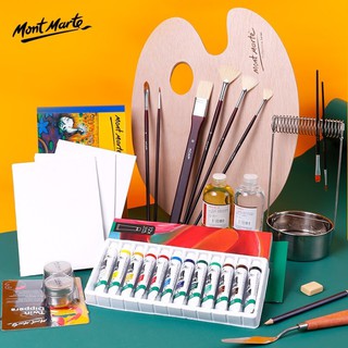 Màu vẽ sơn dầu dạng tuýp Mont Marte tặng kèm bộ dụng cụ vẽ tranh sơn dầu, màu nước, acrylic ( MUA 1 được 12 )
