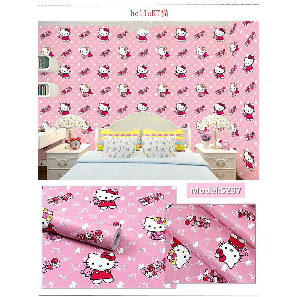 Giấy dán tường ⚡ 𝐅𝐑𝐄𝐄𝐒𝐇𝐈𝐏⚡ Giấy decal dán tường hello kitty 45cm*10m trang trí phòng ngủ dễ thương có sẵn keo bóc dán