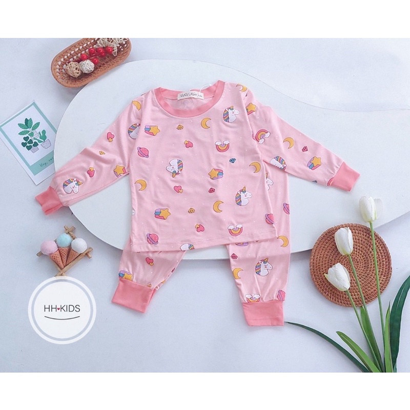 Bộ dài tay thun lạnh in hoạ tiết cho bé trai , gái (6-18kg)