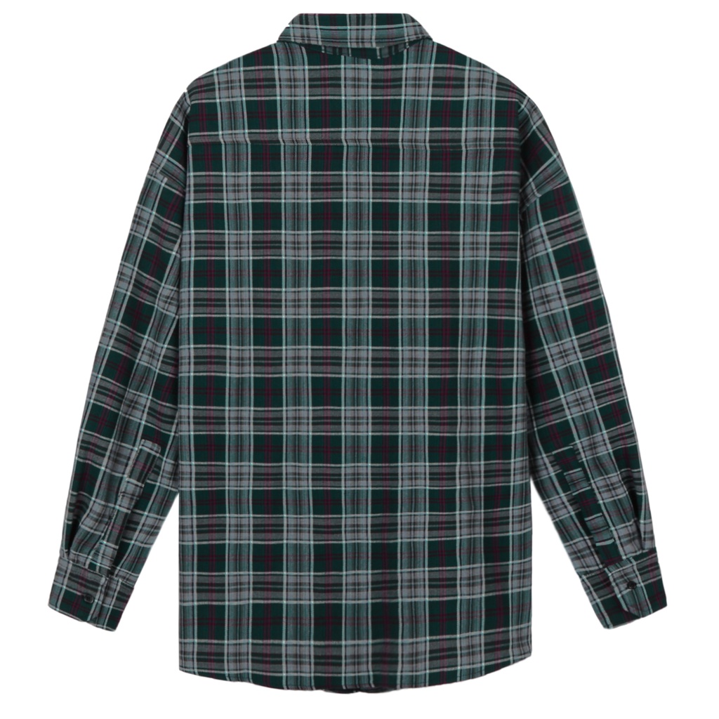 Áo Sơ Mi Flannel Màu Xanh Sọc Tím Form Rộng Thoải Mái Chất Liệu Cotton Thoáng Mát