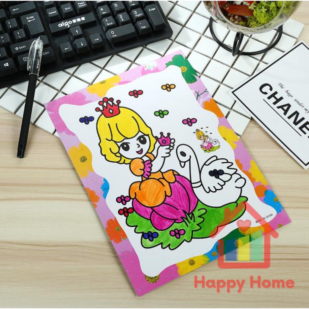 Set 2 tranh tô màu bút dạ cho bé có sẵn bút màu Happy Home