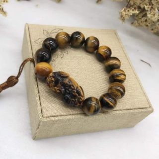 Vòng tay đá mắt hổ vàng nâu phối tì hưu mắt hổ