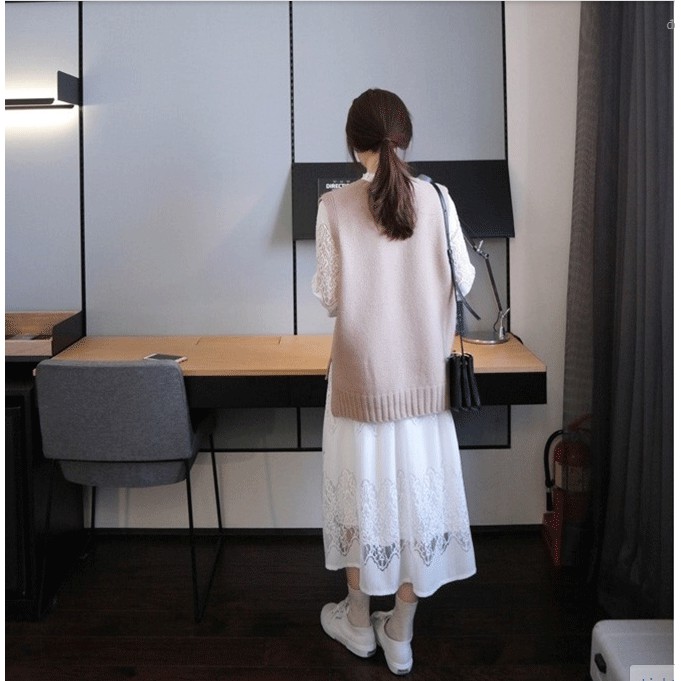 [ODER] [Ảnh Feaback phía sau] Set gile len váy trắng ren ulzzang cực xinh | BigBuy360 - bigbuy360.vn