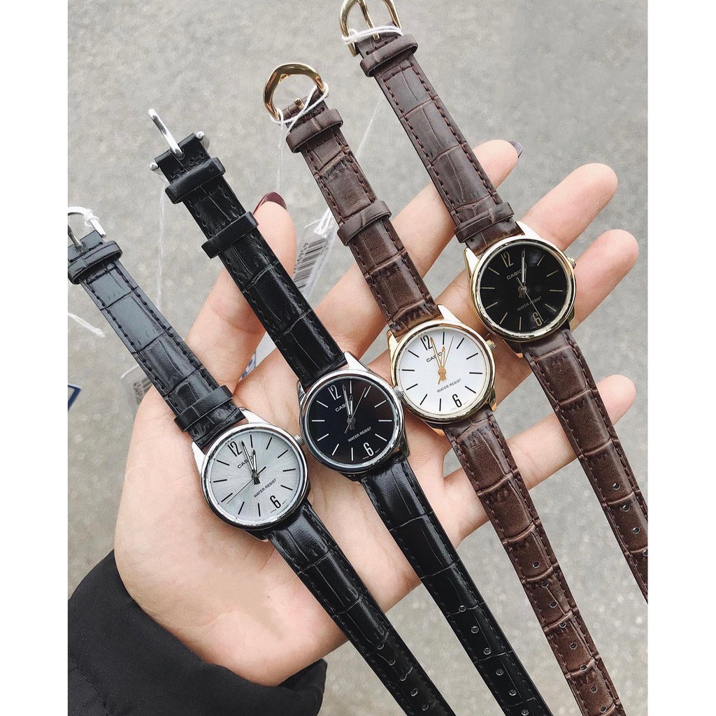 Đồng hồ nữ Casio chính hãng mặt tròn chống nước 3ATM , dây da - đồng hồ LTP V005