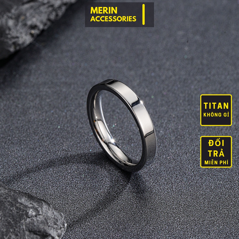 Nhẫn nam nữ tròn Merin Accessories màu bạc thời trang chất Titan đẹp đơn giản không gỉ - Plain Ring Nhỏ Size 8