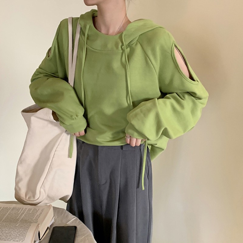 Áo Sweater tay dài màu trơn thiết kế trễ vai quyến rũ