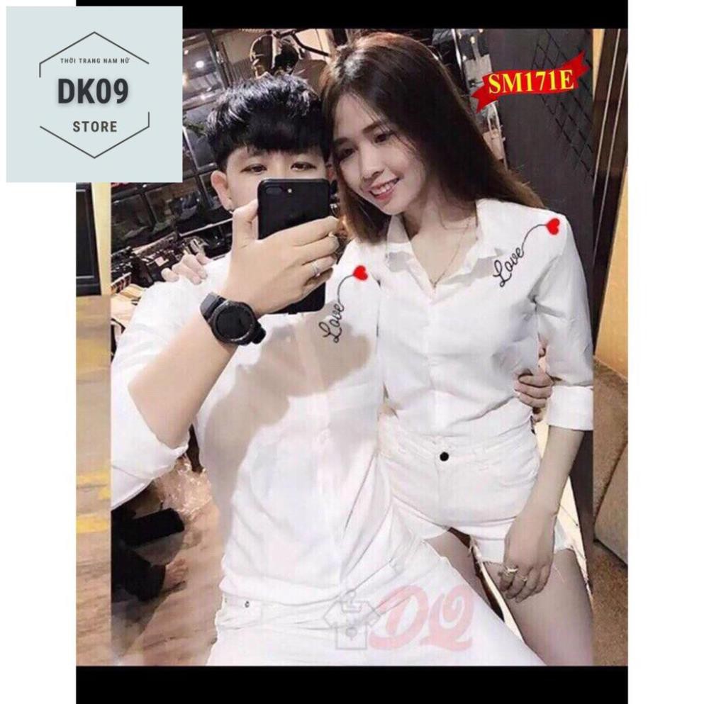 Áo Sơ Mi Dài Tay Cặp Đôi Nam- Nữ Thêu Love Tim | BigBuy360 - bigbuy360.vn