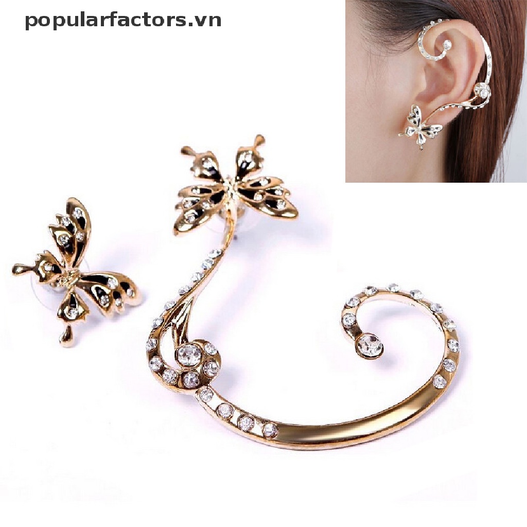 1 Đôi Bông Tai Kẹp Vành Tai Hình Bướm Pha Lê Cho Nữ