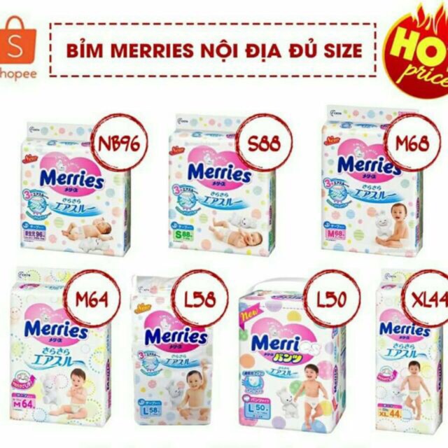 Tã quần/ dán Merris nội địa : Nb5m, S5,M5-hàng tách lẻ