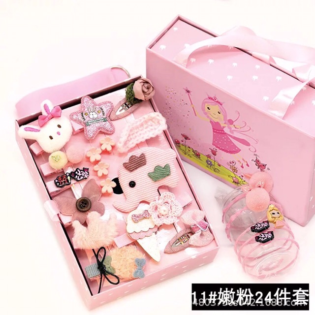 Set Dây buộc tóc gồm 24 chi tiết,cho bé gái tha hồ lựa chọn kẹp tóc xinh