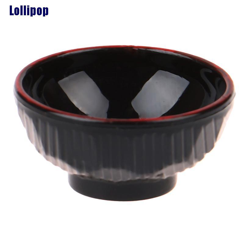 Set 4 mô hình bát bằng nhựa màu đen trang trí nhà búp bê tỉ lệ 1:12