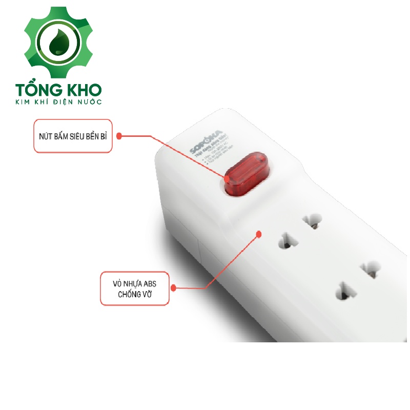 Ổ cắm điện liền dây Sopoka có công tắc chịu tải 1200W dây dài 2.5m, 4.5m – Tổng kho kim khí